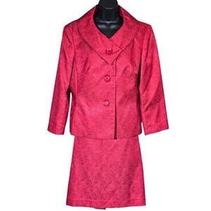 Emily Skirt Suit 2 Piece Red Animal Print Texture Blazer Jacket Set 14 Career